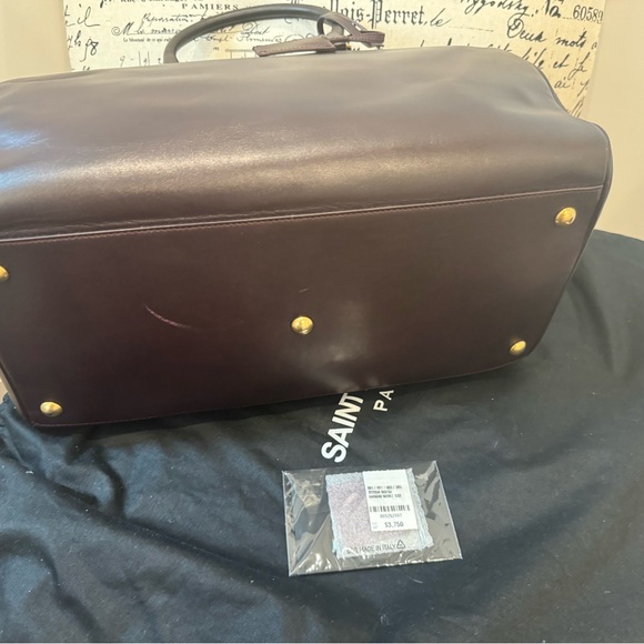 Large Burgundy Leather Saint Laurent "Classic Duffle” - Picture 7 of 11